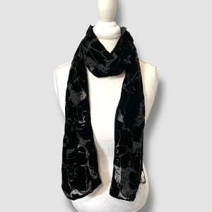 Elegant Banana Republic Embossed (one-side) Black Velvet Scarf - 67 x 9.5